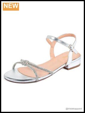 Wide Width Rhinestone Low Block Heel Slingback Sandals